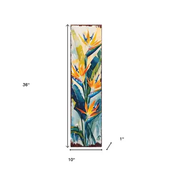 36" Orange Blue And Green Tropical Floral Solid Wood Porch Sign