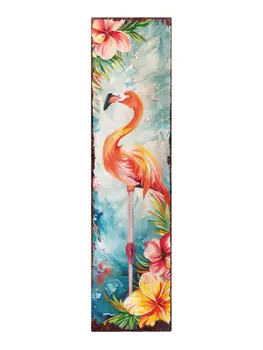 36" Blue Coral And Pink Solid Wood Tropical Floral Flamingo Porch Sign