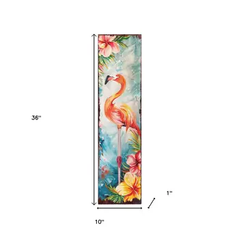 36" Blue Coral And Pink Solid Wood Tropical Floral Flamingo Porch Sign