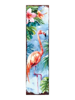 36" Blue And Coral Solid Wood Flamingo Tropical Floral Porch Sign