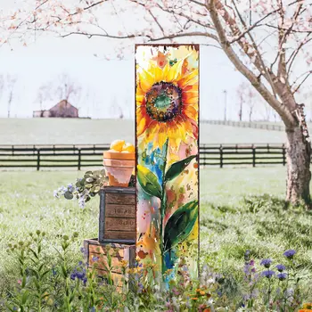 36" Yellow Green And  Brown Watercolor Sunflowers Solid Wood Porch Sign