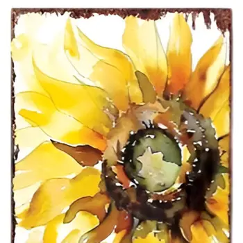 36" Brown Green And Yellow Sunflowers Solid Wood Porch Sign