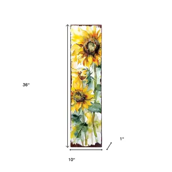 36" Brown Green And Yellow Sunflowers Solid Wood Porch Sign