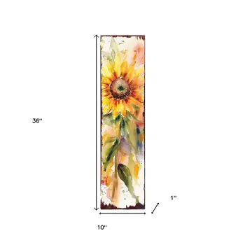 36" Yellow Brown And Green Sunflowers Solid Wood Porch Sign