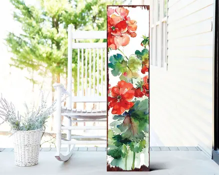 36" White Red And Green Floral Bouquet Solid Wood Porch Sign