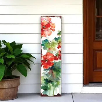 36" White Red And Green Floral Bouquet Solid Wood Porch Sign