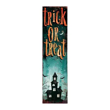 36" Black Orange And Green Solid Wood Trick or Treat Halloween Porch Sign