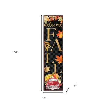 36" Black Orange And Gold Welcome Autumn Leaves Solid Wood Porch Sign