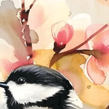 36" Ivory Peach And Pink Solid Wood Floral Bouquet Chickadee Birds Porch Sign