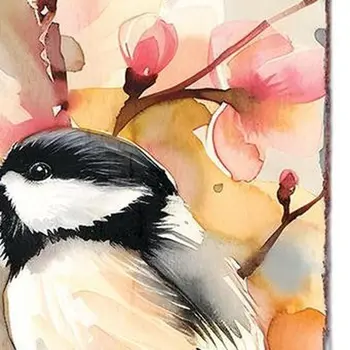 36" Ivory Peach And Pink Solid Wood Floral Bouquet Chickadee Birds Porch Sign