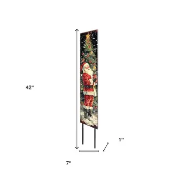 42" Black Red And Green Christmas Santa Solid Wood Garden Stake