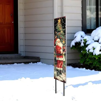 42" Black Red And Green Christmas Santa Solid Wood Garden Stake