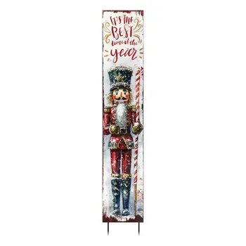 42" Red And White Solid Wood Best Time of Year Christmas Nutcracker Garden Stake