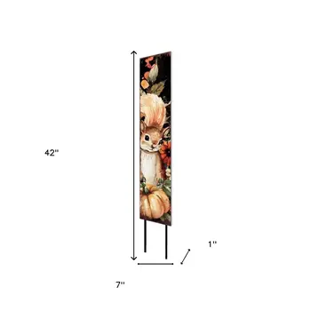 42" Black Tan And Orange Solid Wood Squirrels Garden Stake