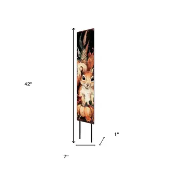 42" Black Tan And Orange Solid Wood Squirrels Garden Stake