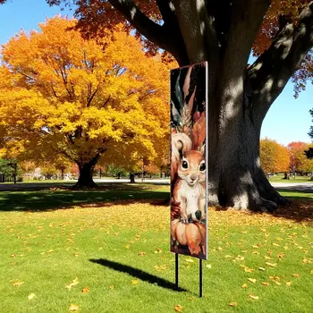 42" Black Tan And Orange Solid Wood Squirrels Garden Stake
