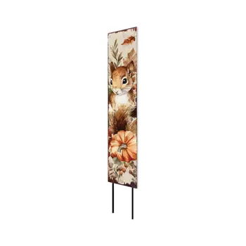 42" Tan Orange And Off White Solid Wood Squirrels Garden Stake