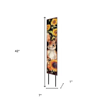 42" Black Yellow And Tan Solid Wood Sunflowers And Squirrel Garden Stake