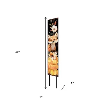 42" Black Tan And Orange Floral Bouquet Solid Wood Fox Garden Stake