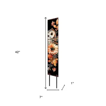 42" Black And Gray Solid Wood Floral Bouquet Owl Garden Stake