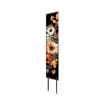 42" Black And Gray Solid Wood Floral Bouquet Owl Garden Stake