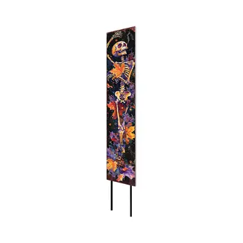 42" Black And Orange Halloween Skeleton Solid Wood Garden Stake