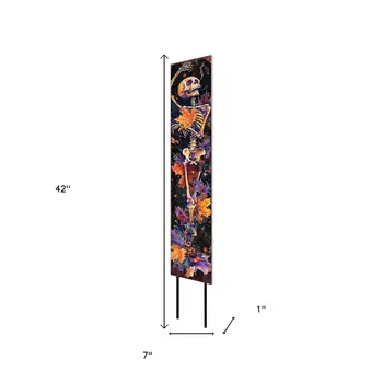 42" Black And Orange Halloween Skeleton Solid Wood Garden Stake