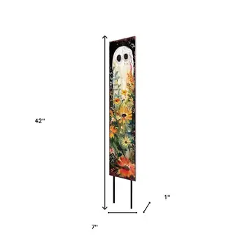 42" Black And White Solid Wood Wildflowers Halloween Ghost Garden Stake