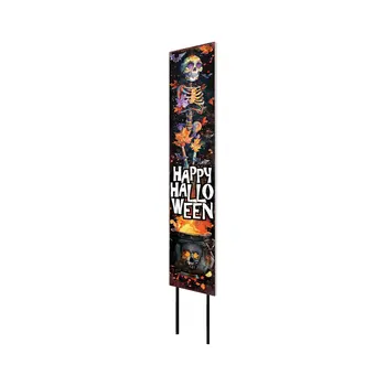 42" Black And Orange Solid Wood Skeleton Happy Halloween Garden Stake