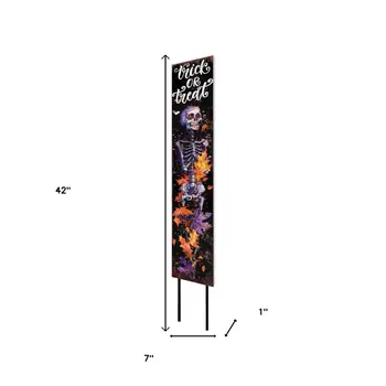 42" Black And Orange Trick or Treat Halloween Skeleton Solid Wood Garden Stake