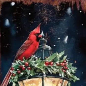 42" Black Brown Red And Green Welcome Christmas Solid Wood Birds Garden Stake
