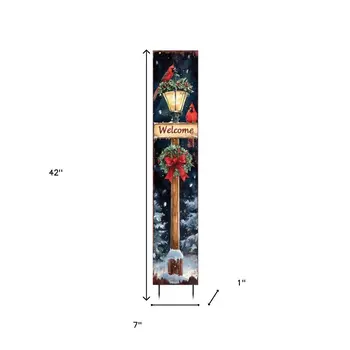 42" Black Brown Red And Green Welcome Christmas Solid Wood Birds Garden Stake