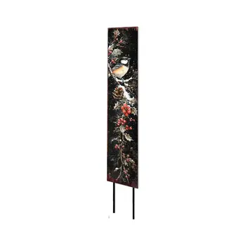 42" Black Red And Green Christmas Chickadee Solid Wood Birds Garden Stake