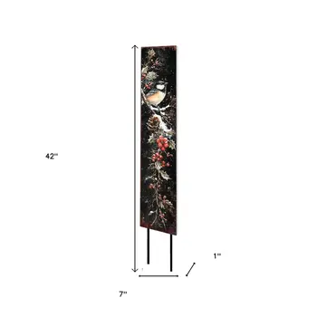 42" Black Red And Green Christmas Chickadee Solid Wood Birds Garden Stake