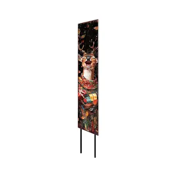 42" Black Red And Green Christmas Solid Wood Deer Garden Stake