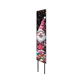 42" Black White And Red Solid Wood Christmas Santa Garden Stake