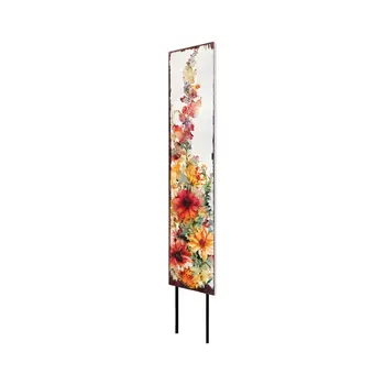 42" Green Off White Orange And Yellow Solid Wood Watercolor Floral Garden Stake