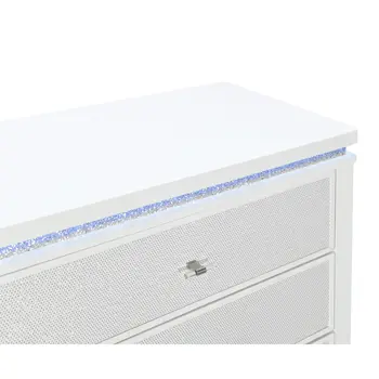 62" White Wood Lighted Nine Drawer Triple Dresser