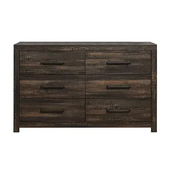 58" Oak Wood Six Drawer Dresser