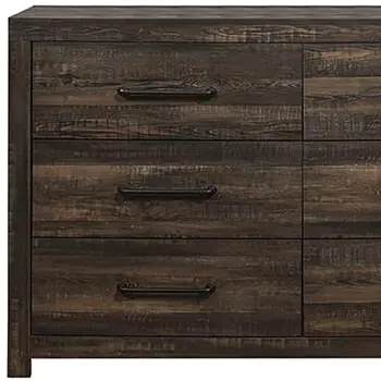 58" Oak Wood Six Drawer Dresser