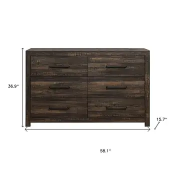 58" Oak Wood Six Drawer Dresser