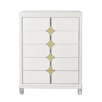 37" Gold Wood Five Drawer Dresser