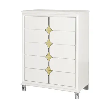 37" Gold Wood Five Drawer Dresser