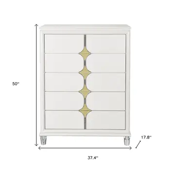 37" Gold Wood Five Drawer Dresser