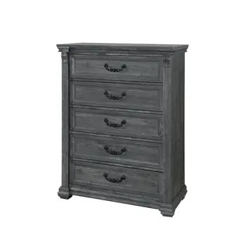 38" Gray Wood Five Drawer Dresser
