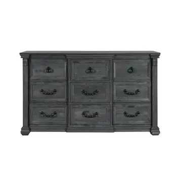 64" Gray Wood Nine Drawer Triple Dresser