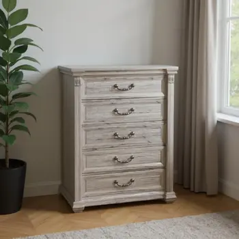 38" Natural Wood Five Drawer Dresser