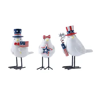 Set of Three Red White And Blue Polyresin Bird Figurine