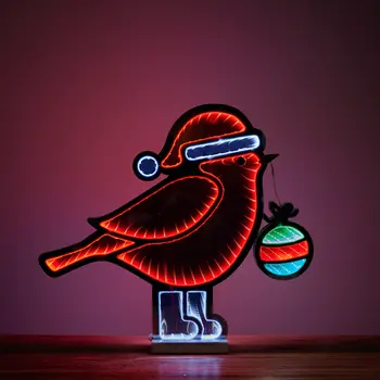 16" Red White And Green Acrylic Bird Figurine with LED
