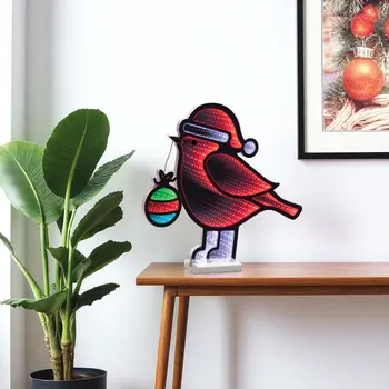 16" Red White And Green Acrylic Bird Figurine with LED